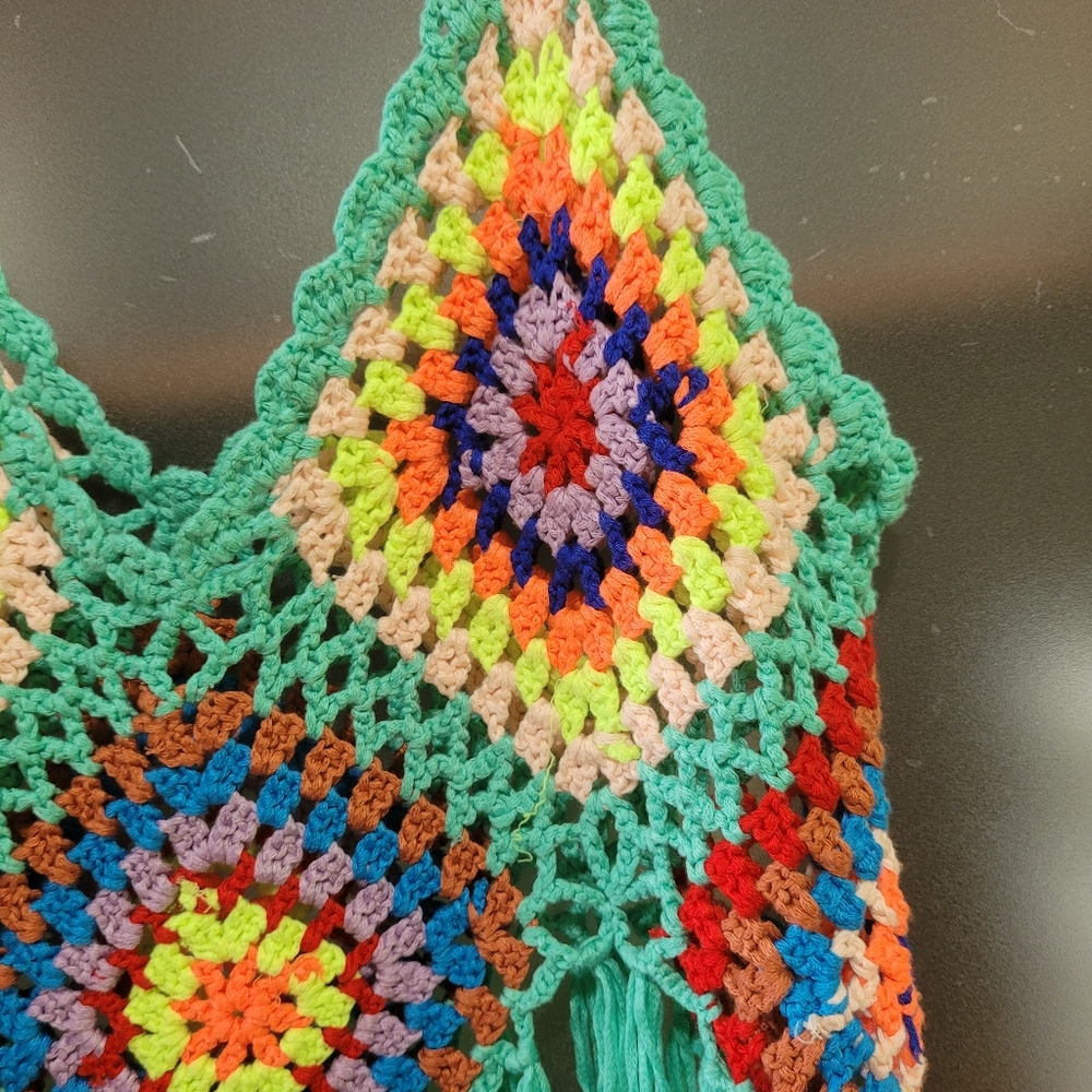 Handmade Colorful Crochet Fringe Top Babydoll Romantic Y2K Festival Fairy - Picture 4 of 6